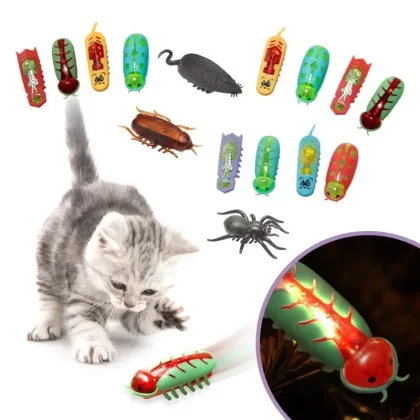 Pet Interactive Obstacle-Evasion Beetle with Automatic Flip & Vibration, Battery Operated Kitten Play Toy