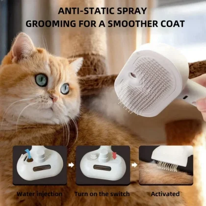Self-Cleaning Pet Hair Brush with Mist Humidifier | Dog & Cat Grooming Dematting Comb